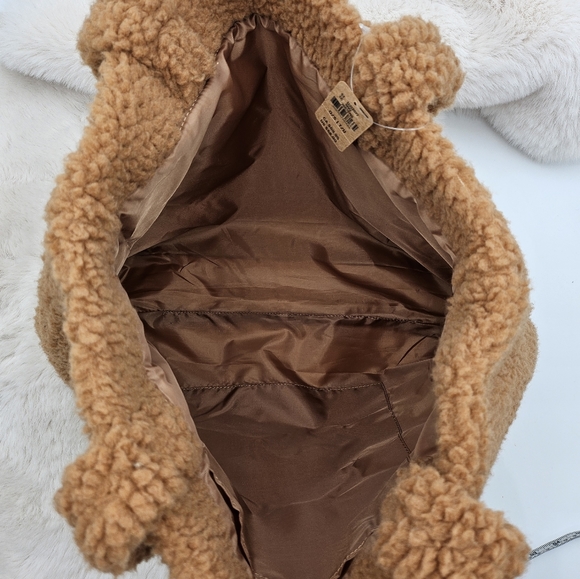 PINK Plush‎ Fleece Sherpa Brown TOTE BAG Snap Closure Victoria secrets bag purse - Picture 9 of 12
